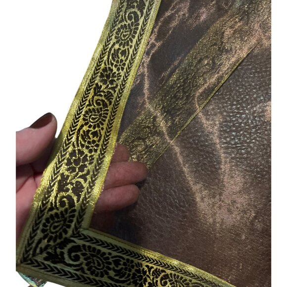 Elegant C.B.K. 100% Tissue Silk Table Runner With Intricate Gold Brocade Design - Picture 2 of 4